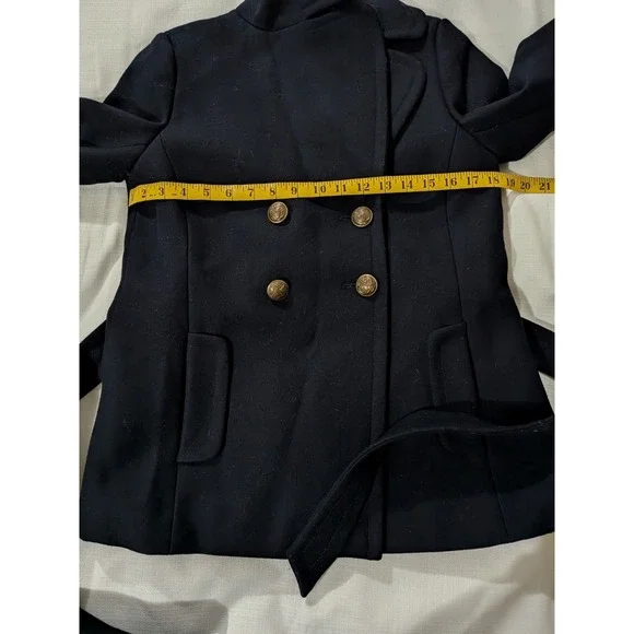 J. Crew Women Sz 4 100% Wool Classic Pea Coat Navy Blue Preppy Academia Minimal - Picture 5 of 7